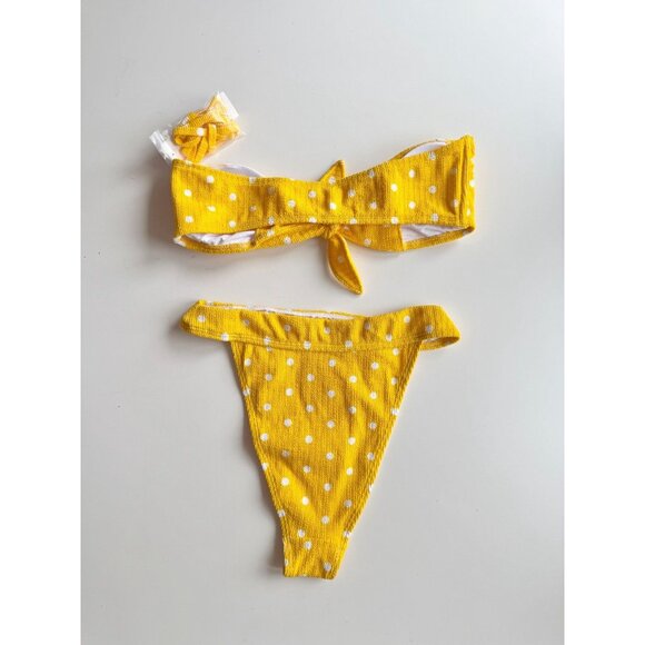 NWT Urban Outfitters OUT FROM UNDER Sia Yellow Polka Dot Crinkle Bikini Size M/L - Picture 6 of 13